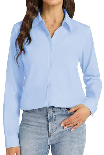 Generiska damblusar polotröja damer långärmad bomull krage skjorta blus casual kontor blus skjorta button down sommarblus basic business outfit V-ringad fritidsskjorta lätta damblusar