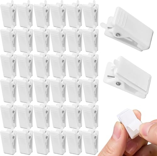 GIUSOBG Clips De Pared Autoadhesivos de Plástico para Tapicería de Pared 40 Piezas Clip de Almacenamiento Multifuncional, Pinzas de Resorte Adhesivas Para el Hogar y la Oficina (Blanco)