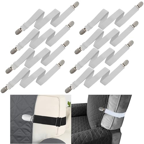 Szuoixe Adjustable Elastic Band Suspenders Fasteners Holder Straps for Recliner Sofa Chair Loveseat Recliner Covers Cushion Seat Bench Tables Slipcover (8, White)