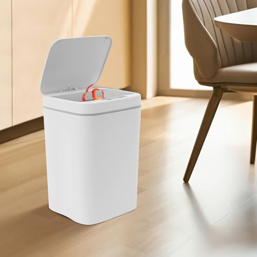 Cubo de basura de polipropileno de 16 litros, apto para alimentos, con mecanismo de cierre silencioso y clip oculto, cubo de pedal cosmético con soporte de rodillo integrado, sensor de infrarrojos y