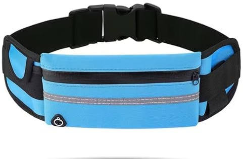 Ham-Hash Ultralätt sport midjeväska, vattentätt löpbälte för iPhone, Samsung, Huawei, Xiaomi universal justerbar fitness midjeväska med reflekterande ränder, blå, rosa, blå, 70-120 Centimeter