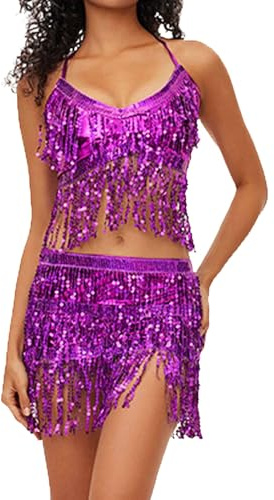 Générique Paillette Femme Costume Danse du Ventre Performance à Franges Haut Soutien Gorge Tenue Spectacle Scène 1 pc