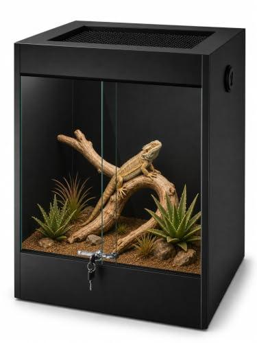 Tanque alto de terrario para reptiles de PVC de 65 galones de 36 x 24 x 18 pulgadas, tanque de dragón barbudo, apertura frontal, hábitat con vidrio templado y puerta corrediza para gecos, serpientes