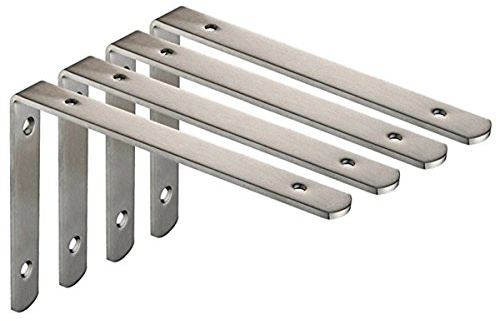 Deezio Stainless Steel Heavy Duty L-Shaped Corner Brace Joint Angle Bracket Shelf Brackets, Brushed Nickel, Pack of 4(250x150x4mm)