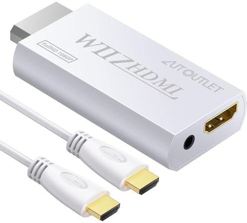 AUTOUTLET Wii vers Hdmi Adaptateur de Conversion Wii vers HDMI avec Câble HDMI de 1.5 M La Sortie Audio-vidéo 3,5 mm Wii2HDMI Prend en Charge 720 / 1080p Tous Les Modes d'affichage Wii
