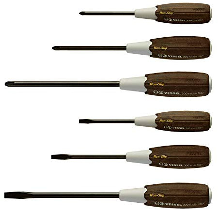 VESSEL Wood-Compo Schraubendreher mit rutschfestem Griff, hergestellt in Japan, 6-teiliges Set 3006CS