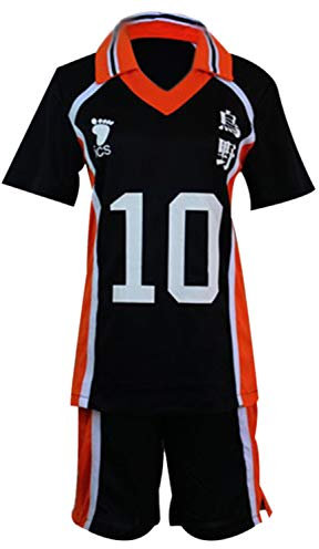 Bilicos Karasuno High School Volleyball Club No.10 Hinata Shouyou Jersey Trikot Uniform Cosplay Kostüm Schwarz M