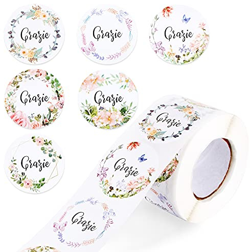 500pz Adesivi Grazie Adesive Etichette Rotonde Stickers Thank you Autoadesivo Diamtro 4cm Chiudipacco Buste per Ringraziamento Compleanno Matrimonio Regalo