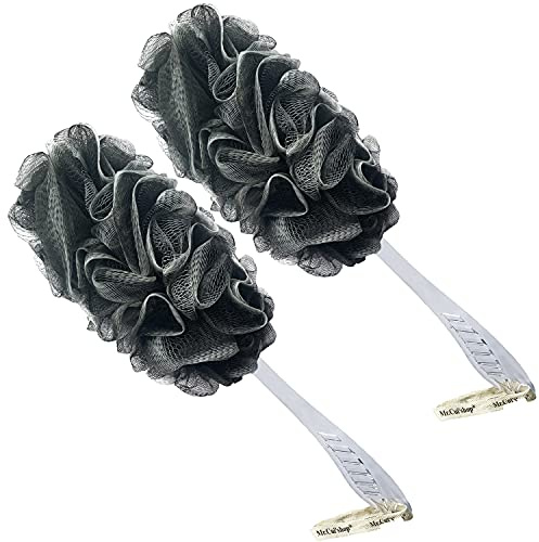 2PACK Charcoal Fiber Exfoliating Loofah luffa loofa Bath Back Brush On a Stick - Long Handle with Radian is Ergonomic for Men and Women - Shower Sponge Body Back Scrubber