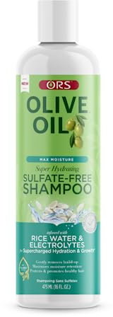 ORS Olive Oil Max Moisture Super Hydrating Sulfate-Free Shampoo with Rice Water and Electrolytes Natural and Relaxed Hair (473ml / 16 oz)