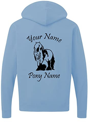 Personalised Your & Pony Name Equestrian Pony Horse Hoodie, Funny Boys/Girls Riding Gift Horse Unisex Kids Adults Top(S, SkyBlue)