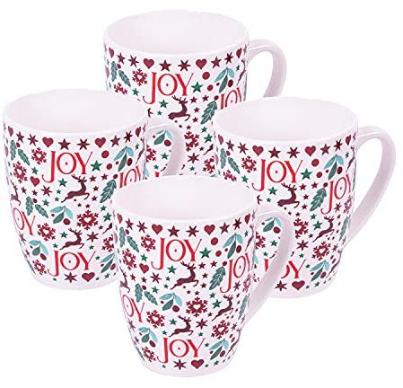 Set of 4 Mugs Joy Range Porcelain Festive Christmas Dinner Setting Decor Tea Coffee Cups
