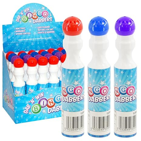 The Magic Toy Shop Bingo Dabbers Set of 24 - Easy Grip Marker Pens Featuring Washable Ink, Assorted Colours, Chunky Design - Great for Bingo Games, Family Activities, Arts and Crafts