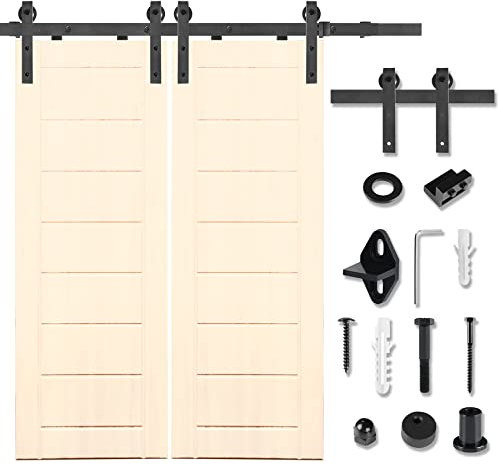 SUBTLETY Juego de herrajes para puertas correderas de 366 cm, acero al carbono, sistema de puerta corredera, incluye carril y espaciador, carga hasta 130 kg, para carriles de 35-45 mm