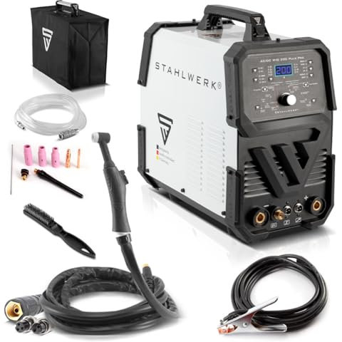 STAHLWERK Schweißgerät AC/DC WIG 200 Puls Pro – digital mit 200A, Pulsfunktion & IGBT-Technologie, WIG & MMA (Elektrode), für Aluminium & Dünnblech, 7 Jahre Herstellergarantie