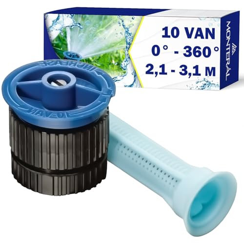 Irrigatore Ugello 10 VAN per Irrigazione Giardino con Settore di Irrigazione Regolabile da 0° a 360° e Raggio di Azione Fino a 2,1-3,1 m Garanzia di 10 Anni - MONTERAL