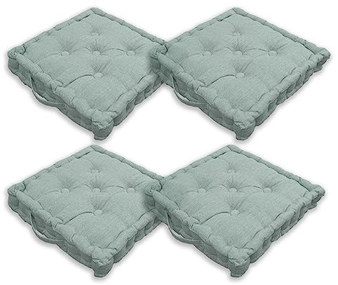 Home Tresor - Cuscini per Sedie 40x40x8cm da Interno Esterno| Set da 2/4 Coprisedia Trapuntato Sedia Cucina, Divano, Giardino, da Pavimento con Imbottitura Spessa 8 cm con Maniglie (Salvia, 4)
