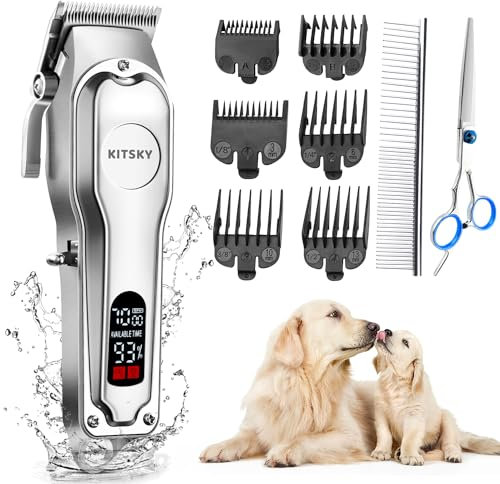 Kitsky Leise Hundeschermaschine Profi Schermaschine für Hund Katze, Haustier Rasierer Hundetrimmer Kit, Schnurlosen Elektrische haarschneidemaschine Hunderasierer langhaar