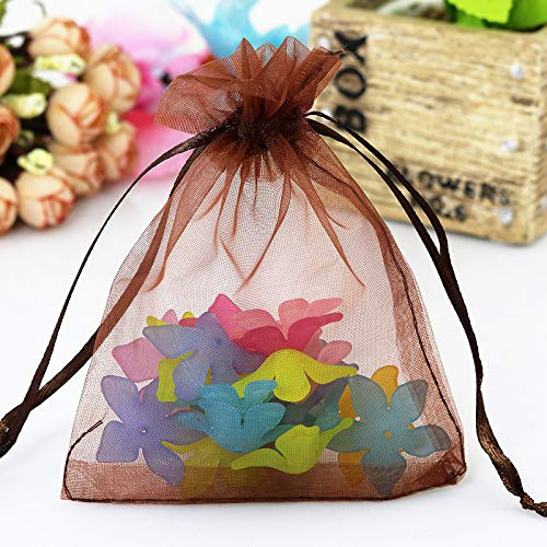 100pc 9 X 12 cm Bolsas de Organza de Regalo, Bolsas de Tul con Cordón de Organza, Bolsa de tela, Bolsas para Joyas, Bolsas de Regalo para Regalos Joyas Caramelo para Boda Favores Bolsitas(Marrón)