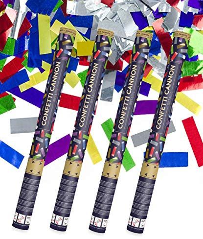 Max. Storlek (80 cm) partykanon, partypopper streamer®bilsmycken (4 stycken, färgglada metalliska)