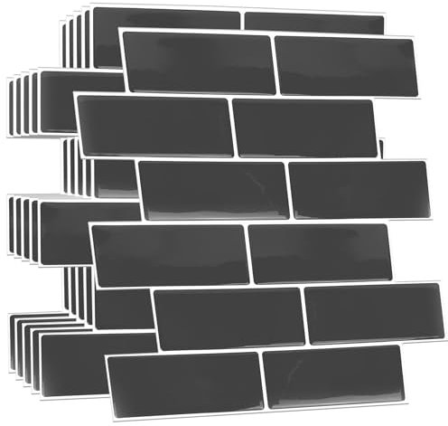 WALPLUS 3D Tile Stickers Peel and Stick Backsplash Splashback Decals Tile Transfer for Kitchen Bathroom Living Room Waterproof - Elegant Dark Grey Glossy 12 Sheets 30.5 x 30.5cm(12)