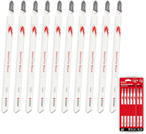 EZARC Lames de scie sauteuse 10 pièces T744D extra-longues pour une coupe rapide du bois, jeu de lames de scie sauteuse à arbre en T 6 TPI 180 mm, coupe incurvée et ondulée