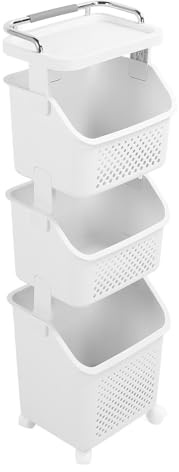 Clasificador de Ropa Sucia, Carrito de Lavandería con Ruedas de 3 Niveles con Pasamanos, Clasificador de Cestas de Lavandería Apilables para Lavandería, 13,4 X 11,4 Pulgadas (3