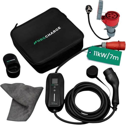 NRG CHARGE Mobile Wallbox 11kW Typ 1 (7m, 6–16A, 3-phasig) – Ladekabel CEE 16A mit Schuko – Mobile Ladestation Elektroauto Schnellladung