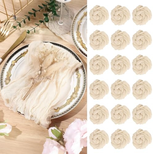 LALAGO Juego de 50 Servilletas de Gasa 50cm Beige, Vintage Boho de Algodón Teñido a Mano, Servilletas de Tela Decorativas Arrugadas de Bohemias Rústicas para Fiestas, Recepciones, Fiestas de Boda