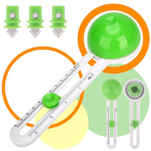 Qaestuan Coupeur de Papier Circulaire, avec 3 Pièces Lames de Rechange, 10-32cm Cutter Circulaire Réglable, Plastique Circulaire Rotatif Cutter, pour Scrapbooking Cartes de Vœux Artisanat