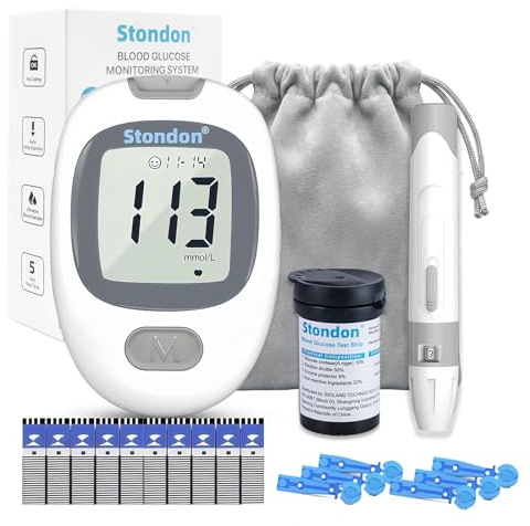 Blood Glucose Monitor Kit, Complete Diabetes Testing Set with 50 Test Strips, 50 Lancets, 500 Memory, No Coding High Accuracy Sugar Test Machine with Large Display, HCT for Home Use