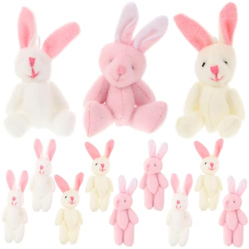 CVUTOVO 15pcs Tiny Rabbit Plush Toys Pendant for Boys and Girls, Small Stuffed Bunny Toys with Lanyard, Mini Dolls for Party Favors Easter Decor