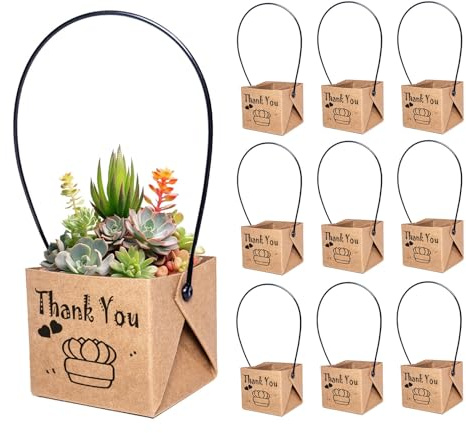 ALLWSLucky 100 Pcs Mini Cajas De Suculentas, 5,1 cm Maceta de Papel para Plantas suculentas, Bolsas para Envolver Suculenta, Envoltorios de suculenta con Asas de plástico (Marrón, 100pcs)