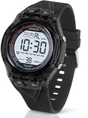 Orologio da Uomo Orologio Digitale Sportivo Orologi Militari Impermeabili con Allarme/Conto Alla Rovescia/Cronometro/Luce/Segnale Orario/Orologio da Polso Militare Multifunzionale (Nero Bianco)