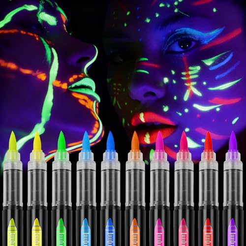 Bodypainting Farben,Fluoreszierende Farbe Tattoo Stifte Leuchtet unter Schwarzlicht,Fluoreszierende Farbe Tattoo Stifte Festival Zubehör Gesichtsfarben Kinderschminken für Neon Party Deko