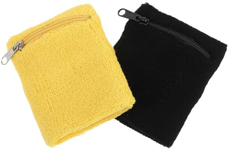 Hohopeti 2 St Handledsväska med Dragkedja Bekvämt Bomullssvettband för Löpning och Gym Svettabsorberande Armband för Nycklar och Elastisk Passform för och Dam Färger Svart och Gul