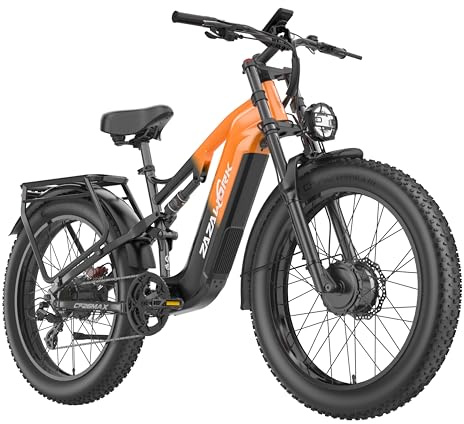 ZAZAWORK Vélo électrique pour Adultes, Batterie 48V25AH, autonomie 120-150 km, vélo électrique à Double Moteur 250W, Suspension Double, pneus Larges 26 * 4,0 Pouces, 7 Vitesses