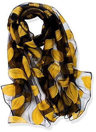 YFZYT Organza-Schal für Damen mit Feder Stickerei Muster/Elegantes Accessoire für Frauen/Organza-Schal/Halstuch/Schulter-Tuch/Schal Chiffon Stola Scarves - Gelbe Blätter