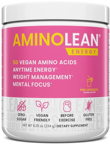 RSP NUTRITION AminoLean Pre Workout Powder, Amino Energy & Weight Management with Vegan BCAA Amino Acids, Natural Caffeine, Preworkout Boost for Men & Women, 30 Serv, Pink Lemonade…