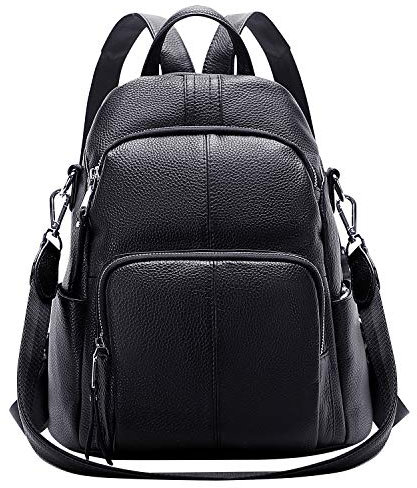 ALTOSY Echtleder Damen Rucksack Tasche Elegant Anti-Diebstahl Tagesrucksack Schultertasche (S81, Schwarz)