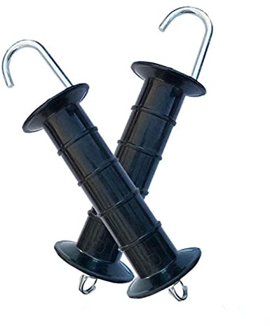 TGUS - 2 maniglie per cancello, per recinzione elettrica, maniglia per recinzione, con molla, grande gancio per recinzione elettrica, colore nero