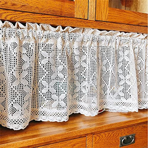 CULASIGN Scheibengardine Kurzgardine, Cáfe Vorhänge, Landhausstil Hohl Blumen-Stickerei Muster Gardine, Vintage Spitze Häkelgardine Bistrogardine (Größe: W90xH45cm)