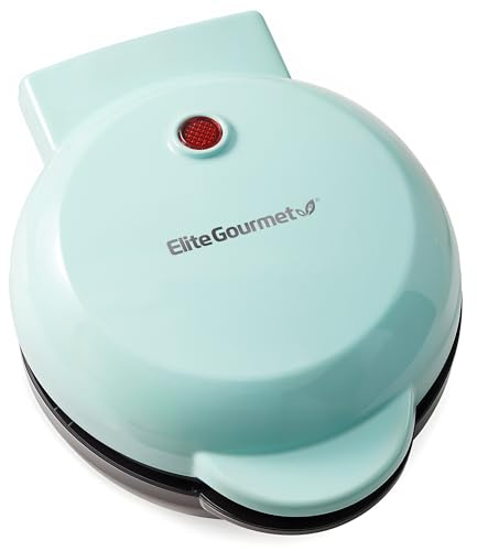Elite Gourmet EWM013M# Nonstick Mini Waffle Maker, 5-Inch, Belgian, Blue