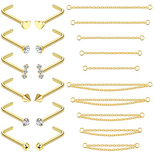 ADRAMATA 12 st näsdubbar och 10 st näskedjor, 20 g rostfritt stål, silver, modern stil, kroppssmycken klass, nässmycken