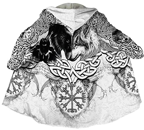 JHBTFQ Cape Viking avec Capuche Hommes, Manteau Faux Cachemire Nordic Tattoo Cape Chaude d'hiver Cosplay Costume Peignoir