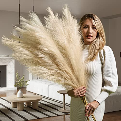 Harry’s Cottage Premium Quality Beige Tall Pampas Grass Artificial Large | 3 Stems 115cm Artificial Pampas Grass Decor for Floor Vase Home Décor | Large Artificial Flowers Indoors