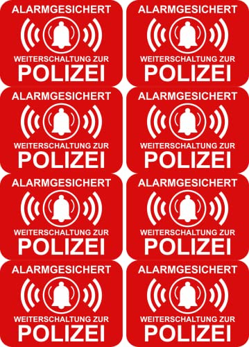 8 x klistermärken – larmsäkrad vidarebefordrad till polisen – 7 x 5 cm klistermärke – klistermärke inbrottsskydd larmsystem varningsskylt – skylt självhäftande premium kvalitet klistermärke AD03