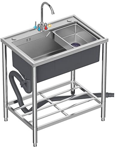 Évier utilitaire en acier inoxydable avec support pour restaurant, cuisine avec robinet chaud et froid pour linge, jardin, garage, extérieur (profondeur 22 cm)