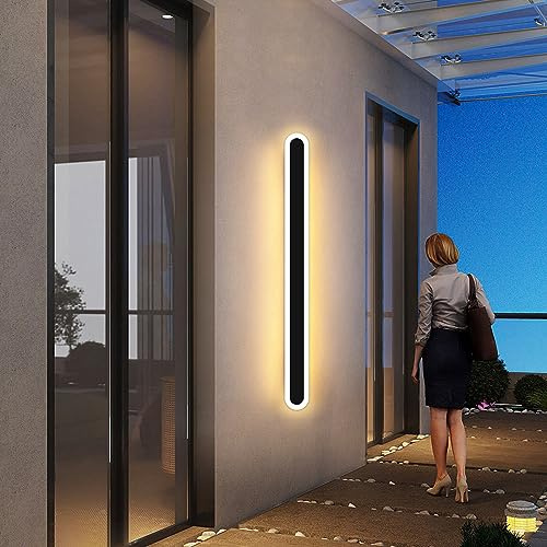 Mikeru 120CM Modern Acrylic Wall Light, Downlight Outdoor Front Door Lights Garage 3000K/4500K/6000K Tricolour Light Wall Mounted LED Wall Lighting for Proch, Balcony, Garden Decoration