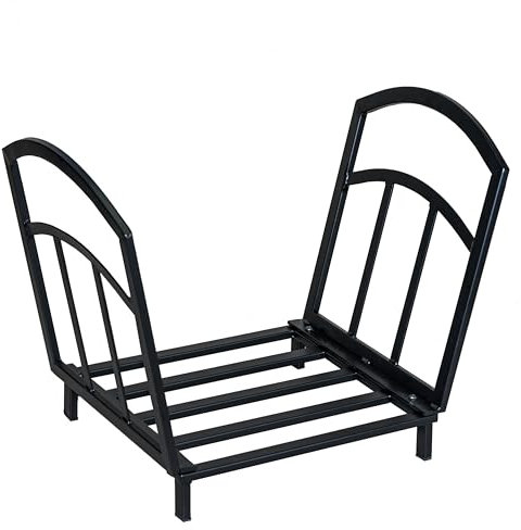 Loywe Holzkorb Kaminholz 40.6X31.7X39.4CM Holzwiege Kamin Feuerholzkorb Metall Brennholzkorb für Innen und Außen mit Stabilem Sockel & Griffen in Schwarz (Einfachheit)